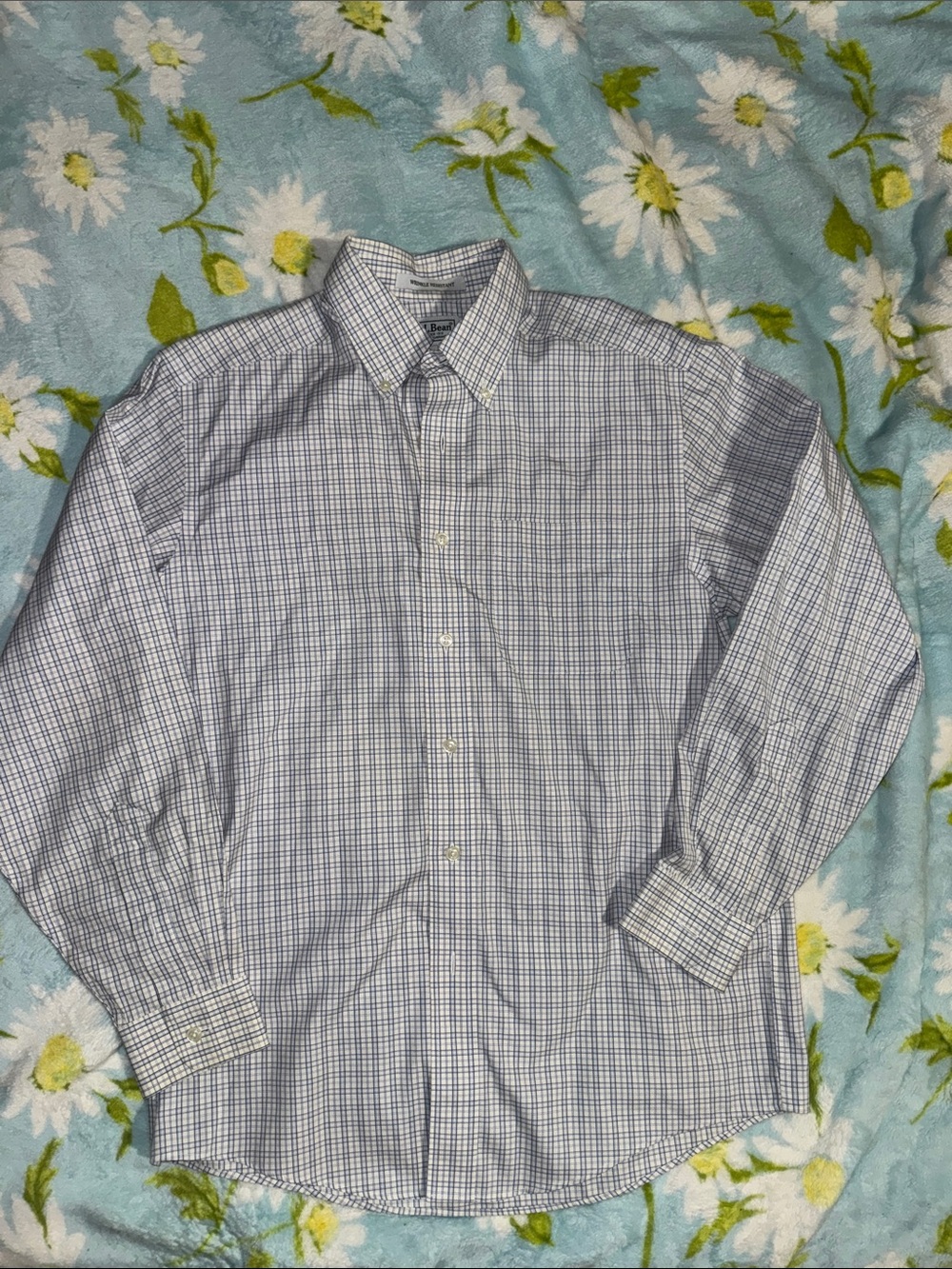 LL bean Classic Men's Blue Check Button-Down Shirt